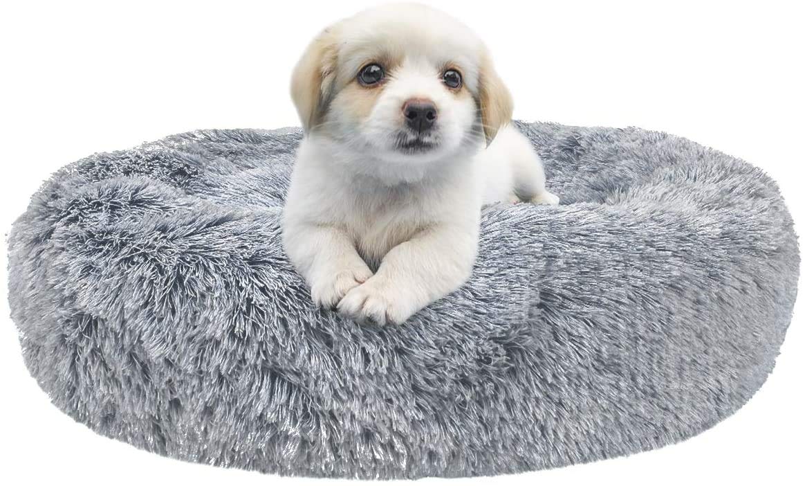 ETAOLINE Calming Dog Bed Fluffy Cat Bed Plush Round Pet Bed Donut Dog Bed for Cats and Small Medium Dogs