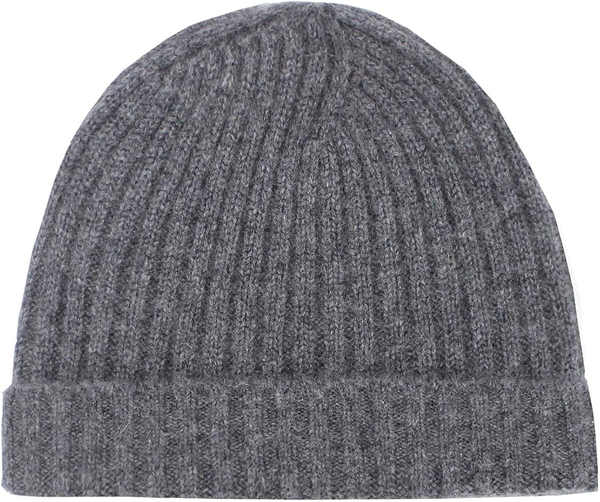 Pure 100 Cashmere Beanie for Men, Warm Soft Mens Cashmere Hat in a Gift Box Grey One size