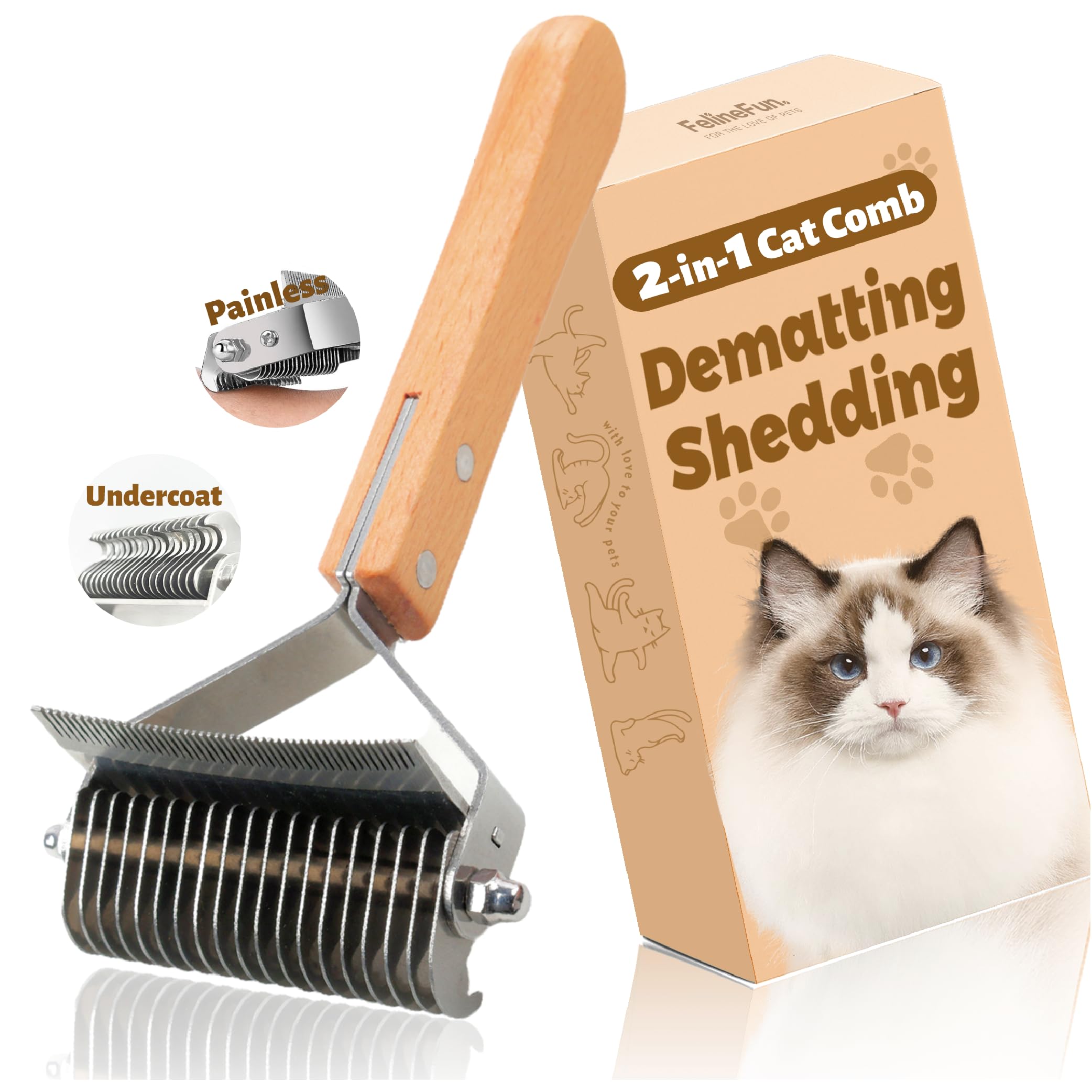 Photo 1 of FelineFun Cat Brush for Dematting & Deshedding, 2 in 1 Undercoat Rake, Efficiently Remove Loose Hair & Matted Fur, Professional Shedding Comb for Indoor Cats & Long Haired Cats