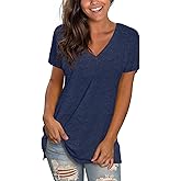 Sipaya Womens T Shirts Basic V Neck Tee Loose Fitting Casual Short Sleeve Tops