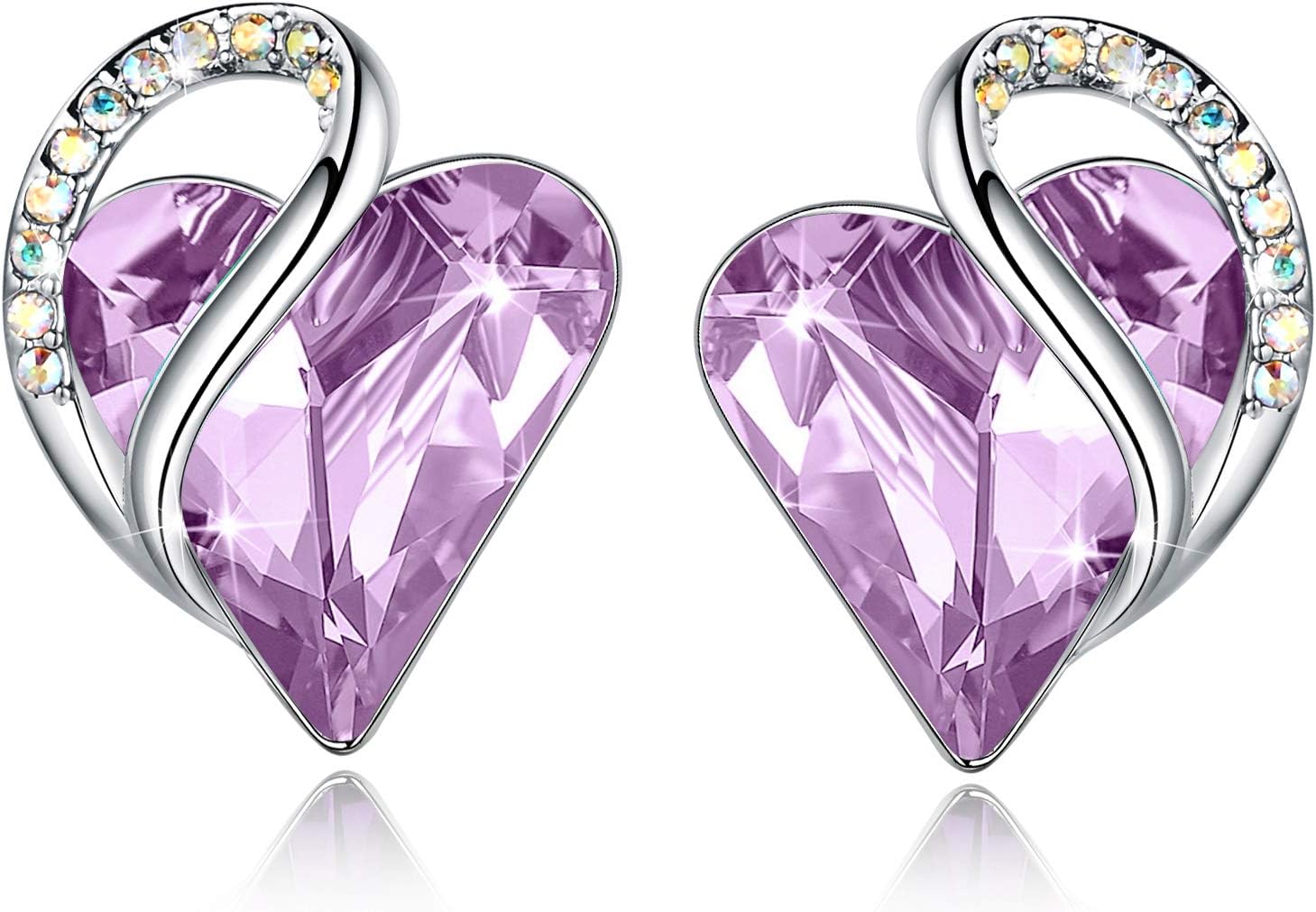 Leafael"Infinity Love" Heart Crystal Earrings Birthstone Jewelry Gifts for Women, Silver-tone