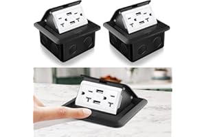 Hoolerry 2 Pack Pop up Floor Electrical Outlet Cover Box Kit with 4.8A USB Charger 20Amp Waterproof Weatherproof Floor Tamper Resistant Outlet Receptacle for Countertop Home (Black)