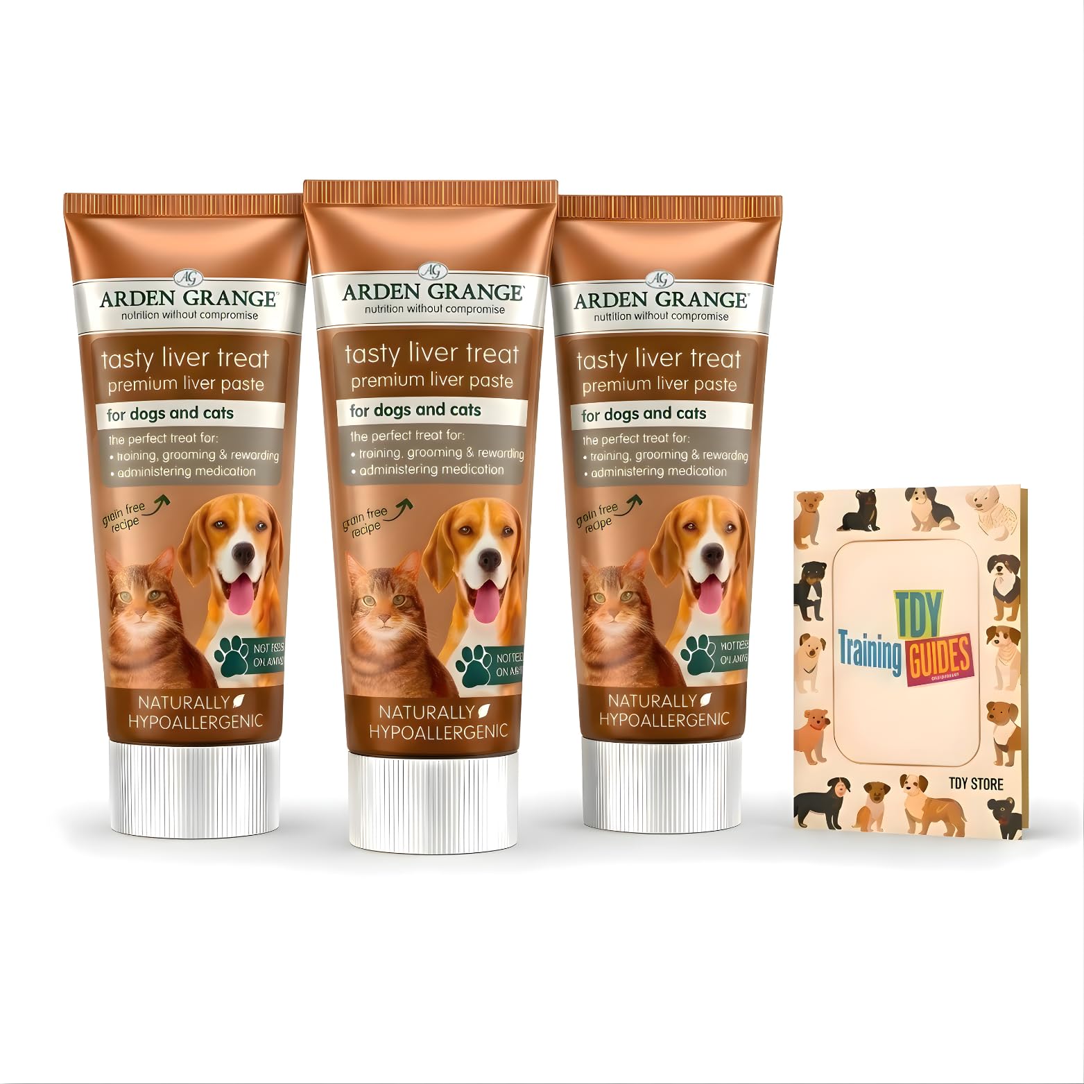 TDY Bundle Arden Grange Liver Paste for Dogs & Cats - Grain-Free Dog Pate with Nutrient-Rich Liver - Ideal Training Aid, Medication Administering Solution, 3x75g TDY Bundle With Training Guides