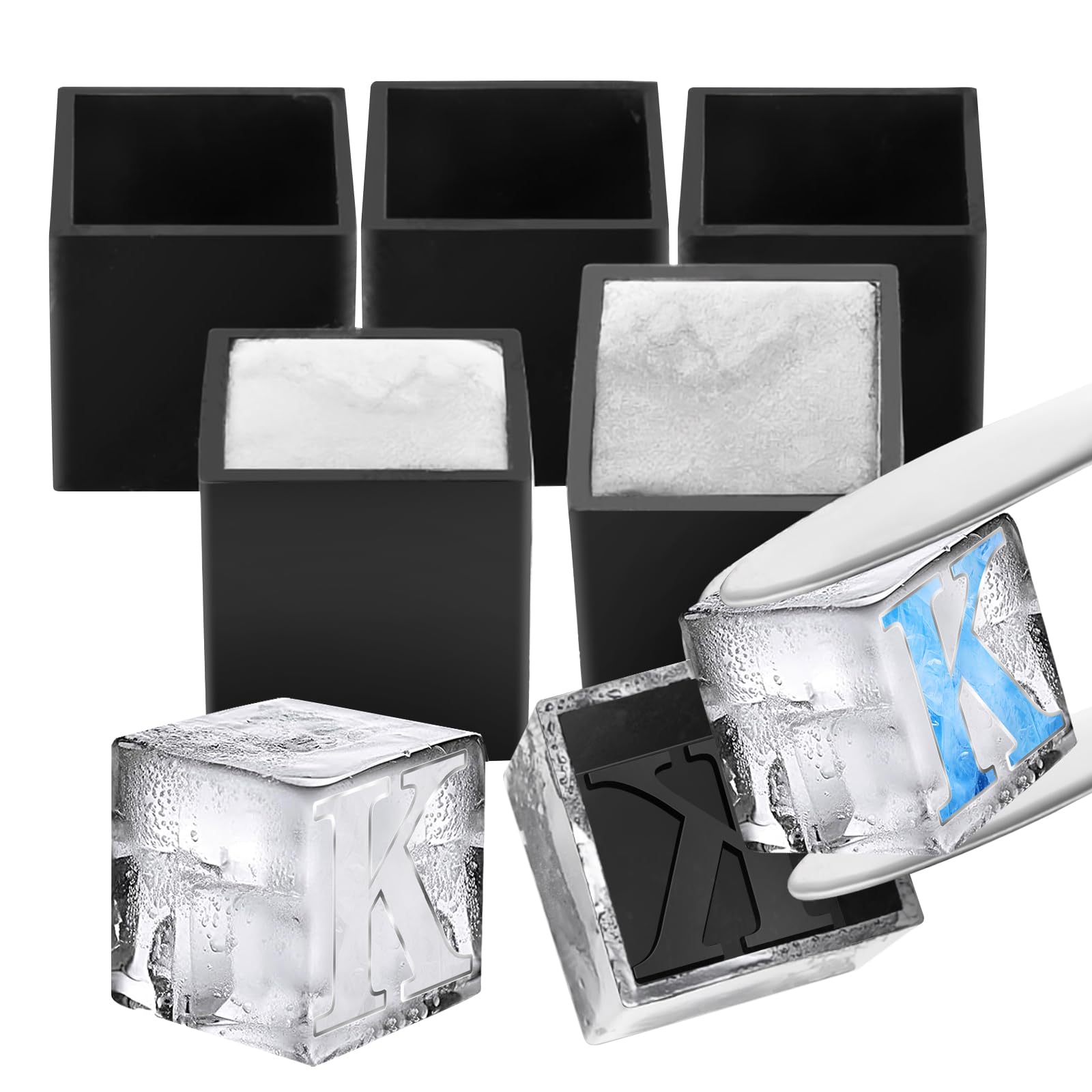 Photo 1 of 6 Pcs 2" Letter Silicone Personalized Ice Cube Mold,Personalized Ice Mold with 2mm Depth,Create Unique Whiskey Ice Cubes in Style with our Customizable Ice Mold (Letter K)