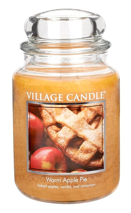 Village Candle Duftkerze im Glas, Duft Warmer Apfelkuchen, mittelgroß, 473 ml Groß (737 g) Orange