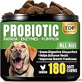 Probiotics for Dogs – Helps Digestion, Loose Stools, Gas & Sensitive Stomachs, Probiotics for Itchy Skin & Dog Yeast Infection, Immune & Fresher Breath with 4 Prebiotics & 5 Digestive Enzymes – 180 ct