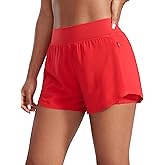 CRZ YOGA 2 in 1 Double Layer Running Shorts for Women 3" - High Waisted for Athletic Tennis Workout with Zip Pockets