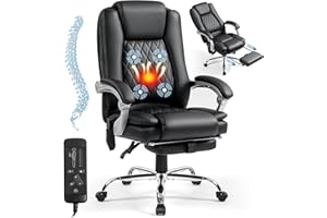 Mvpipi Massage Office Chair with Foot Rest - Ergonomic Executive Chair, High Back Reclining Leather Desk Chair with 135° Recline, 400 LBS, 4-Point Vibration and Heat, Classic