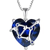 PYNZY Zodiac Constellation Necklace for Women, 925 Sterling Silver Heart Pendant with Birthstone Astrology Horoscope Jewelry Gifts