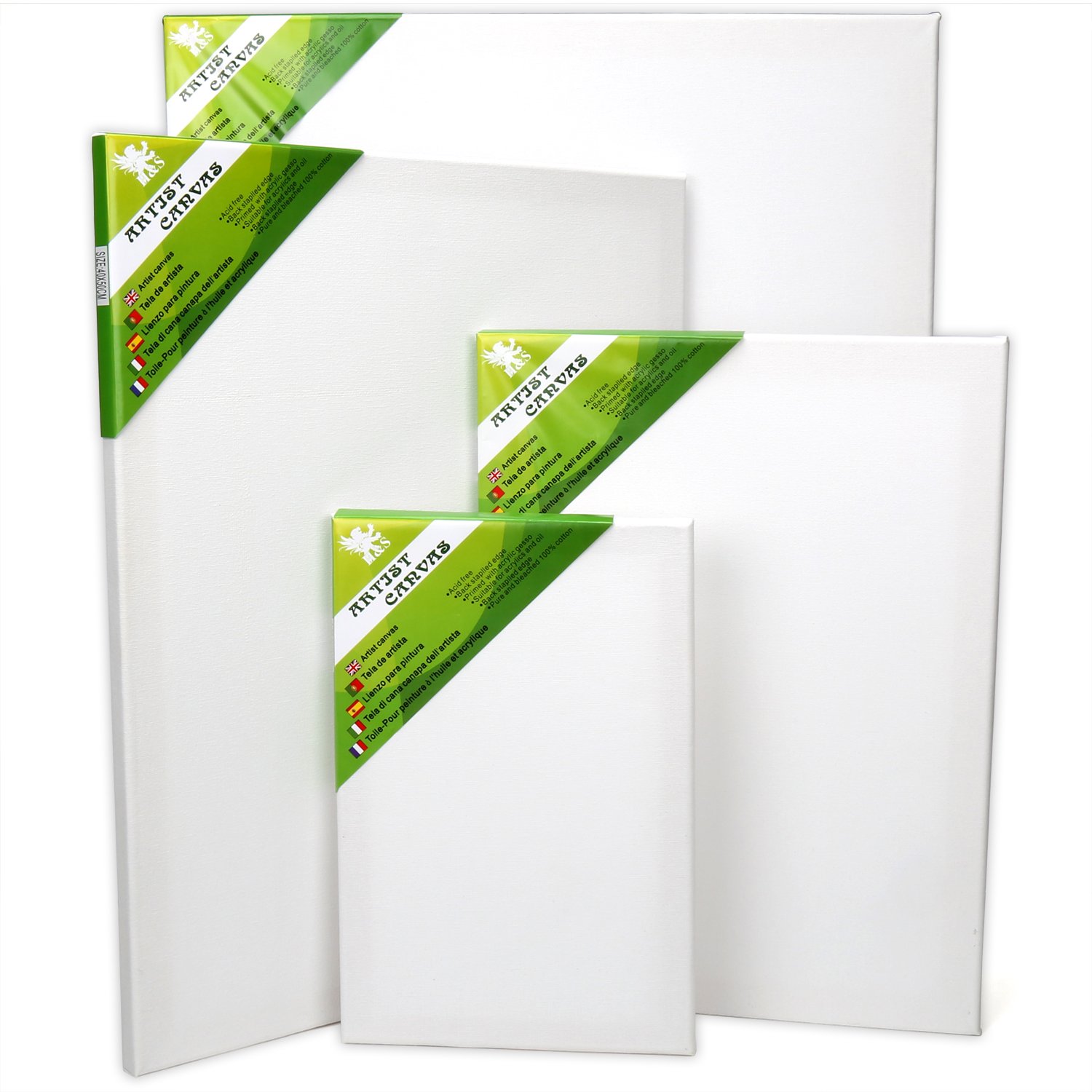 H&S Set of 4 Artist Blank Canvas Boards for Acrylic, Oil, Watercolour Painting - 20x30cm, 30x40cm, 40x50cm, 50x60cm, A1 & A2 canvas for Painting