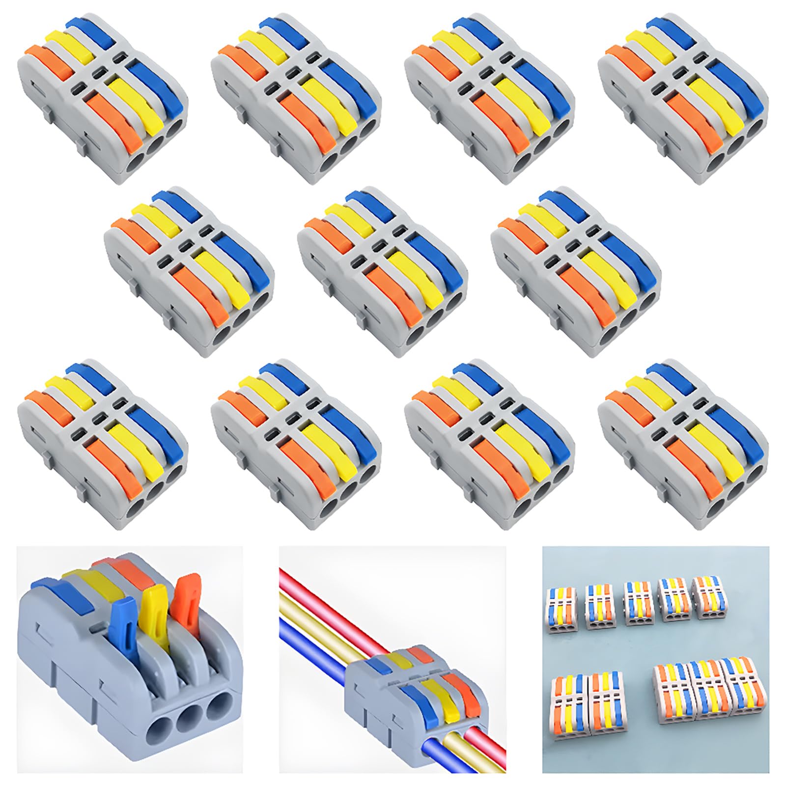 CESFONJER Electrical Connectors, SPL-3M Multicolor Wire Connectors, New mini Conductor Compact Wire Connectors, Free Combination Quick Connection Terminal Cable Connector (11 Pcs)