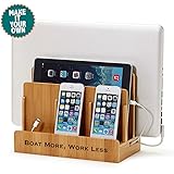 G.U.S. Personalized Monogrammed Multi-Device Charging Station Dock & Organizer - Multiple Finishes Available. For Laptops, Tablets, and Phones - Strong Build, Eco-Friendly Bamboo