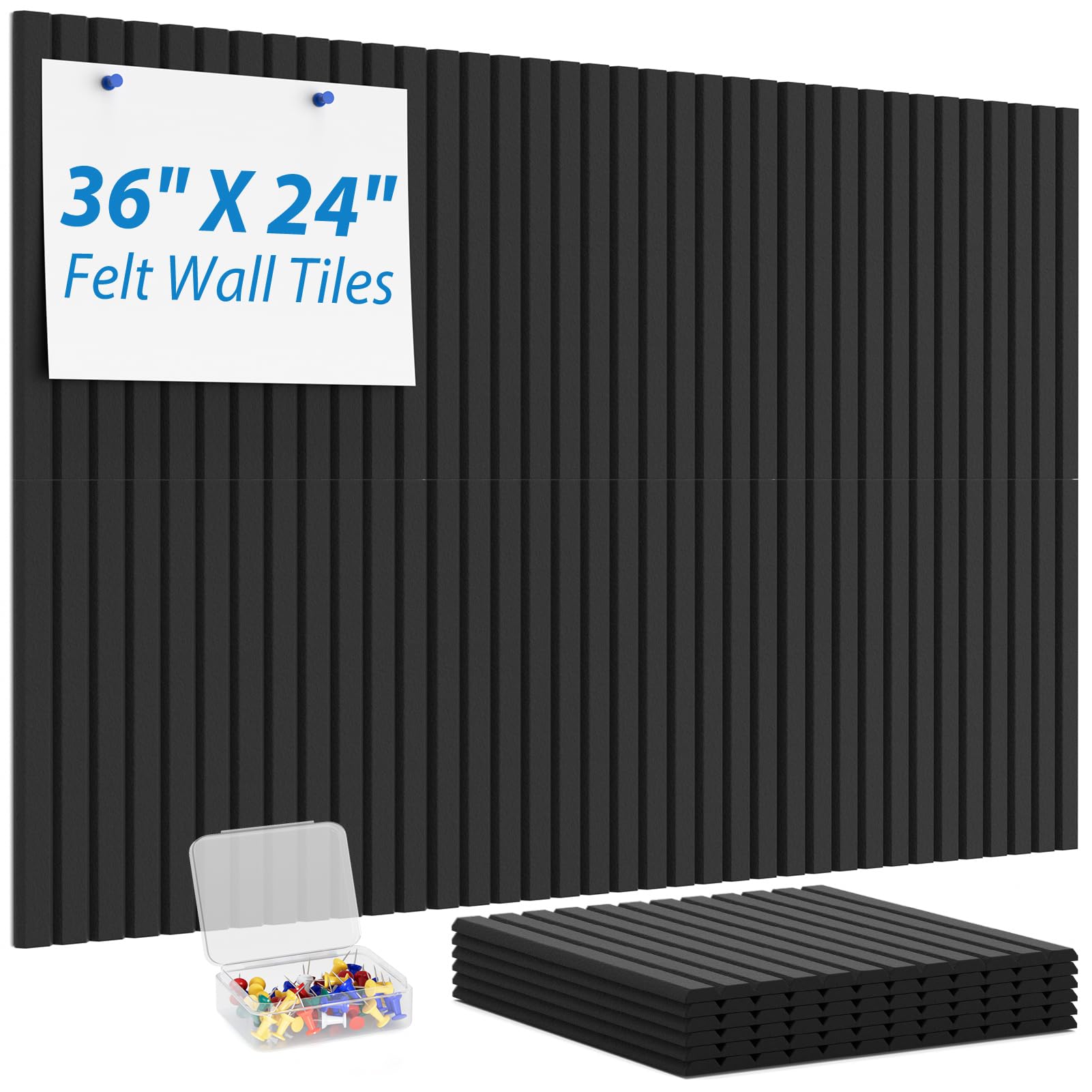 Photo 1 of MaxGear Cork Boards for Walls 36" x 24", 6 Pack Black Felt Wall Tiles Bulletin Boards with Slat Paneling, 3D Panels Push Pin Board for Office Wall Decor