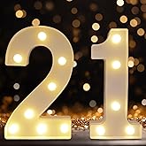 Led Light Up Numbers, 21th Birthday Decorations, Marquee Numbers Lights, Battery Powered Light Up Sign for Sweet 21 Decor Party (White)