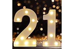 DyingSwan Led Light Up Numbers, 21th Birthday Decorations Light Up Lights, Decorative Led Numbers Lights, Battery Powered Light Numbers Sign Lights for Sweet 21 Decor Party (Warm White)