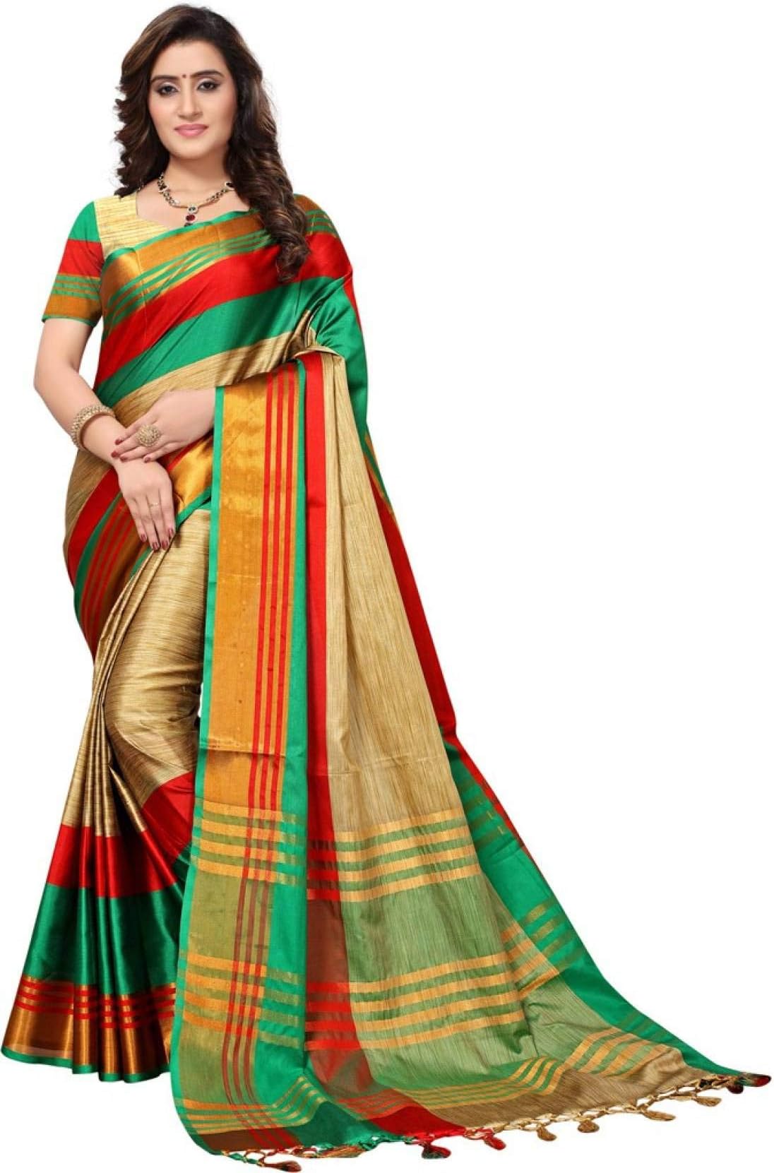 Tagline Women's Cotton Silk Sarees with Blouse Pices