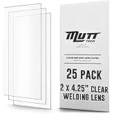 Mutt Tools 25 Pack Clear Welding Lenses 2x4.25 - Premium 0.04" Thick Clear Lens for Welding Hood - 2x4 Welding Lens Clear - Replacement Welding Helmet Lens for Standard Helmets