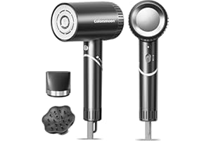 Colorsmoon Hair Dryer, 100,000 RPM High-Speed Blow Dryers for Women & Men, Fast-Drying, 500 Million Negative Ions, Heat-Control, Low-Noise with Diffuser & Nozzle, Compact Foldable for Home Travel Use