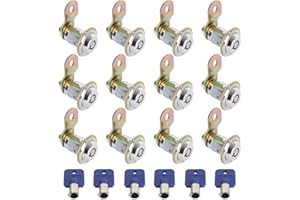 ACONNET 12 Pack Cam Locks Keyed Alike with 6 Keys, 1-1/8 Inch (30mm) Tubular Cam Lock 90° File Cabinet Drawer Mailbox RV Door Arcade Cylinder Lock fits on 7/8" Max Panel Thickness