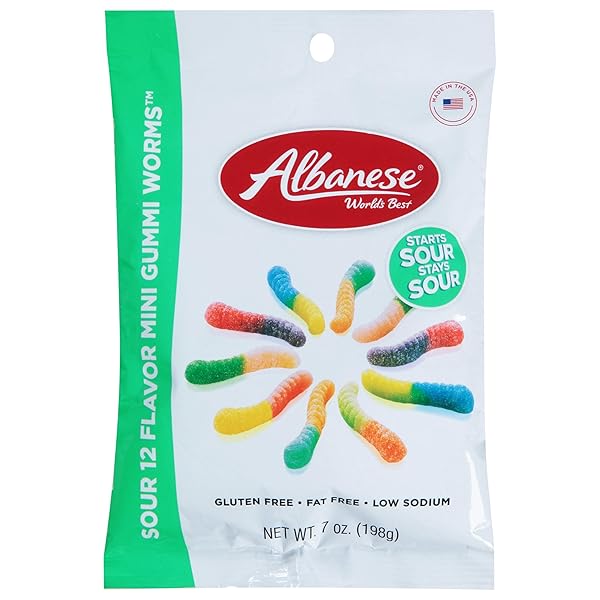 ALBANESE, SOUR NEON MINI WORMS, 7 OUNCE