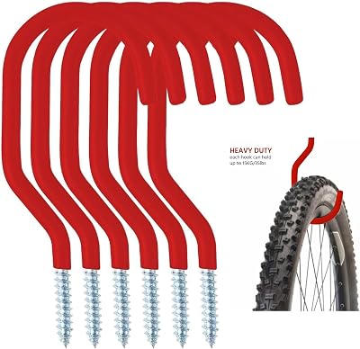 Hyfive 6 Pack Heavy Duty Garage Hooks Wall Ceiling Mounted Up to 15kg Red