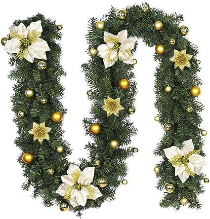 EAHUHO Weihnachtsgirlande Blumen Blatt Girlanden 2.7m