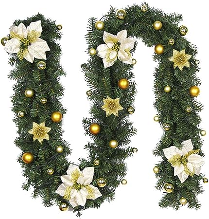 EAHUHO Weihnachtsgirlande Blumen Blatt Girlanden 2.7m