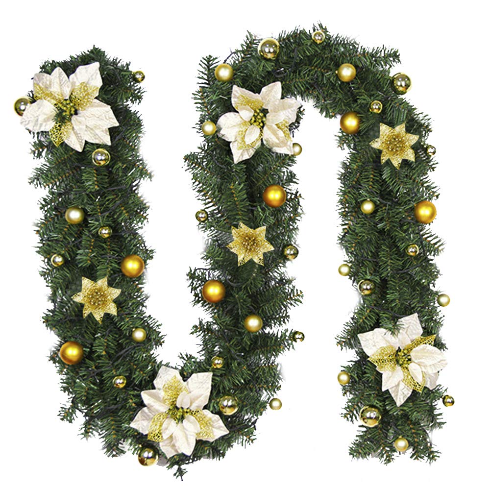 EAHUHO Christmas Garland Flower Leaf Garlands 2.7m Xmas Garland NonLit
