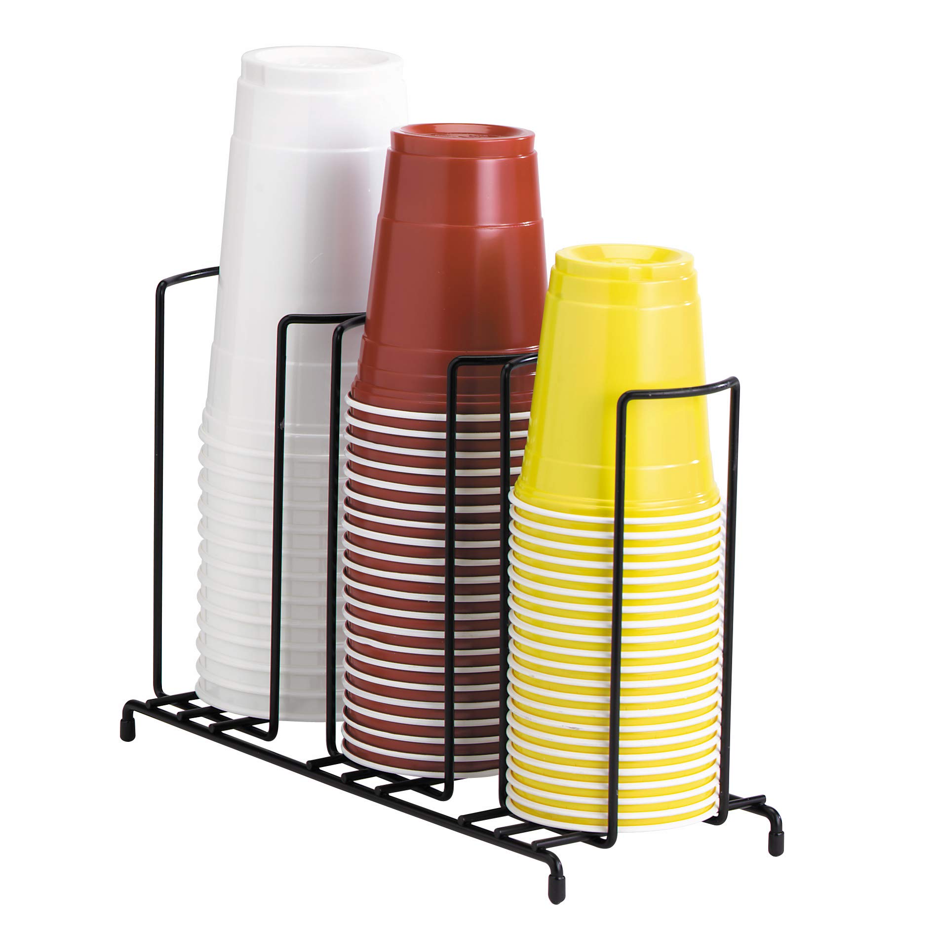 DISPENSE-RITE WR-3 Dispense-Rite Three Section Wire Rack Cup and Lid Organizer, Black