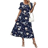 Zeagoo Womens Summer Dresses 2026 Casual Midi Dress Flowy Sundress Ruffle Short Sleeve Tiered Dresses A Line Boho Dress