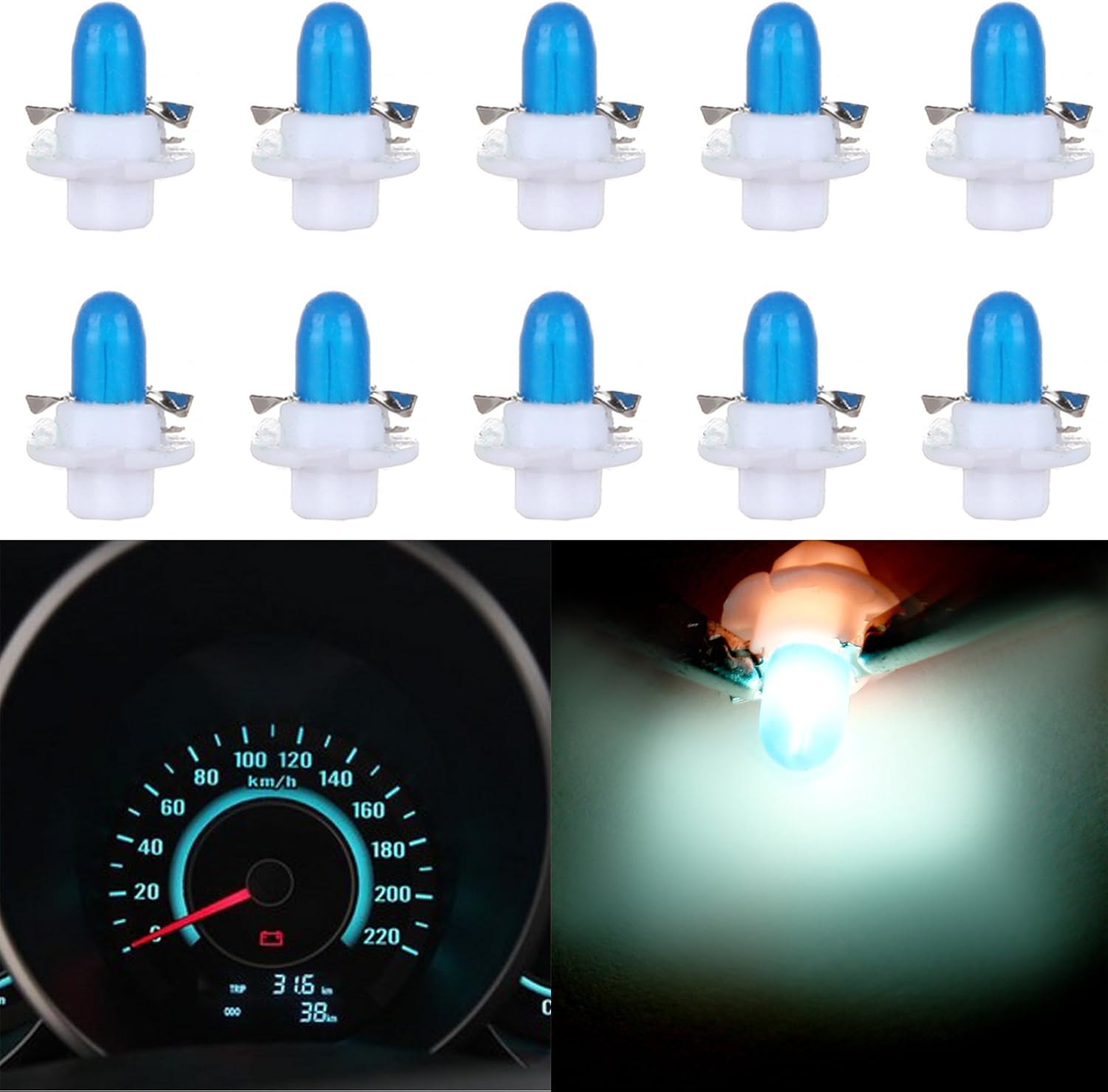 cciyu 10 Pack Blue T5 B8.4D Tri-cell 5050 1SMD LED Car Dashboard Dash GaugeSide Indicator Light Lamps