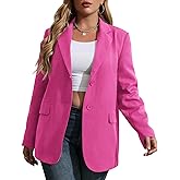 Womens Plus Size Casual Blazer Jackets Long Sleeve Open Front Buttons Work Office Lapel Blazers with Pockets