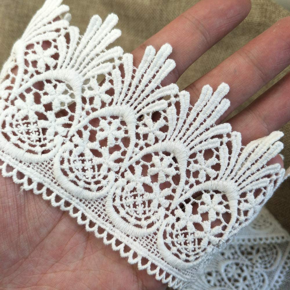 FQTANJU 5 Yards X 3 Inch Wide Lace Edge Trim Curtain Tablecloth Slipcover Bridal DIY Craft Supply in White