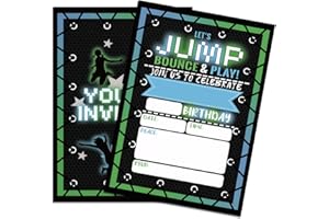 Fidqiog 12 Pcs Birthday Invitations Girl & Boy, 5X7 inch Bounce House Party Invitations with Stickers, Colorful Invitation Ca