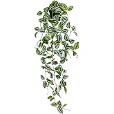 LUZOGA Artificial Plants Indoor Small Potted Hanging Vine plnat 39-in Long Fake Green Eyebrow Leaf Plant Faux Trailing Plant for Home Office Livingroom Desk Shelf Mantle Decoration (Black Pot)