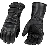 Milwaukee Leather SH233 Men's Black Leather Warm Lining Gauntlet Motorcycle Hand Gloves W/Double Strap Cuff Pull-on Closure
