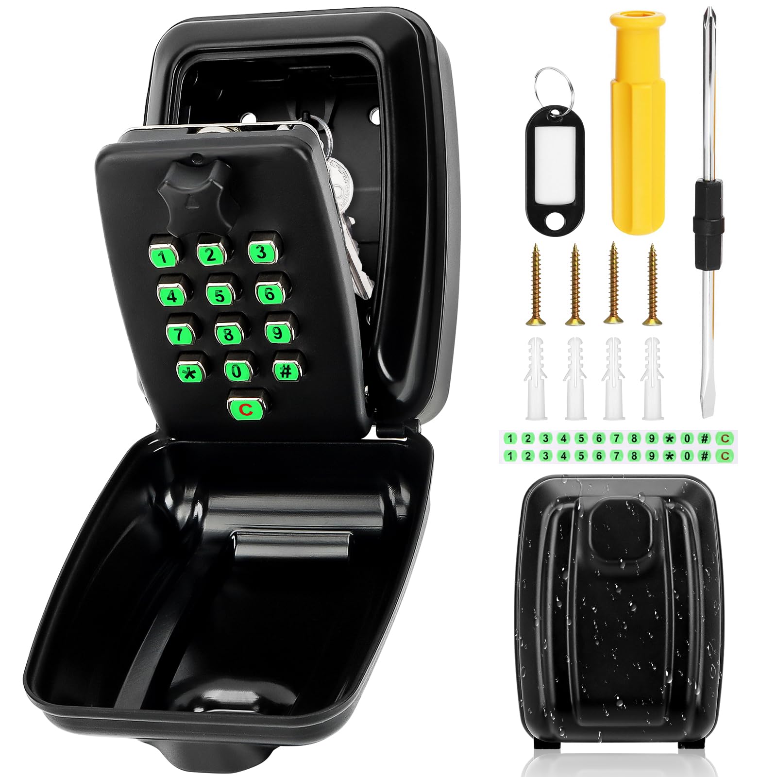 Police Approved Wall Mounted Key Safe with Illuminated Buttons – Extra Large, Weatherproof Outdoor Key Lock Box with 12-Digit Resettable Code & Secure Cover for Home, Garage, Office, School (Black)