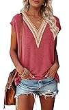 MEROKEETY Women's Cute Patchwork Lace Print V-Neck