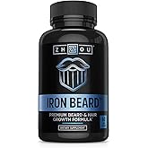 Zhou Iron Beard - Beard Growth Vitamins Men, Premium Biotin, Saw Palmetto & B Vitamin Pills to Support Facial Hair, Beard Care Supplement for Full Beard - 60 Veggie Capsules