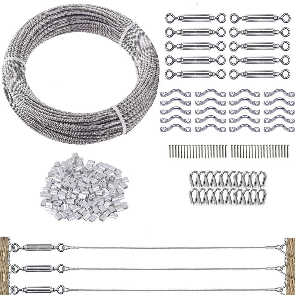 TooTaci Balustrade Wire Kit, 60M/3mm Stainless Steel Cable, 7×7 Strands, with M5 Turnbuckle Tensioner, 3mm Wire Balustrade Kits for Decking, Cable Railing, Fence