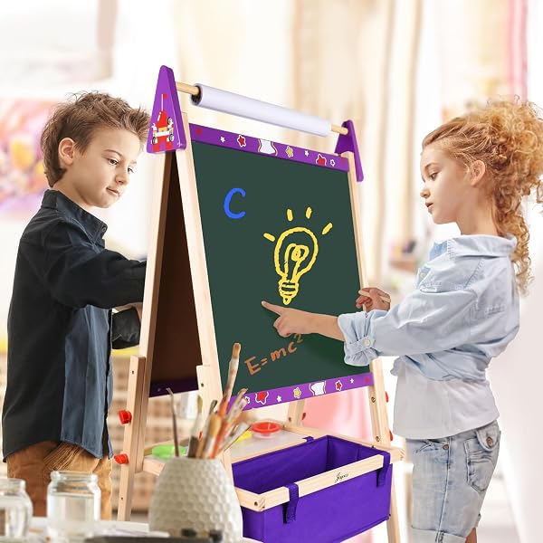 JOYOOSS ART EASEL FOR KIDS EASEL FOR TODDLERS,ADJUSTABLE STANDING WOODEN TODDLER EASELS KID WHITEBOARD & CHALK BOARD KIDS DRY ERASE BOARD,ART EASEL FOR KID AGE 2-4 4-8 9-12 DRAWING EASELS