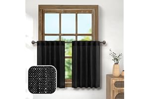 Pitalk Black Farmhouse Kitchen Curtains 30 Inch Length for Small Bedroom Back Tab Pocket Light Airy Breathable Linen Cafe Tier Boho Casual Semi Transparent Short Half Window Curtain for Bathroom 30x30