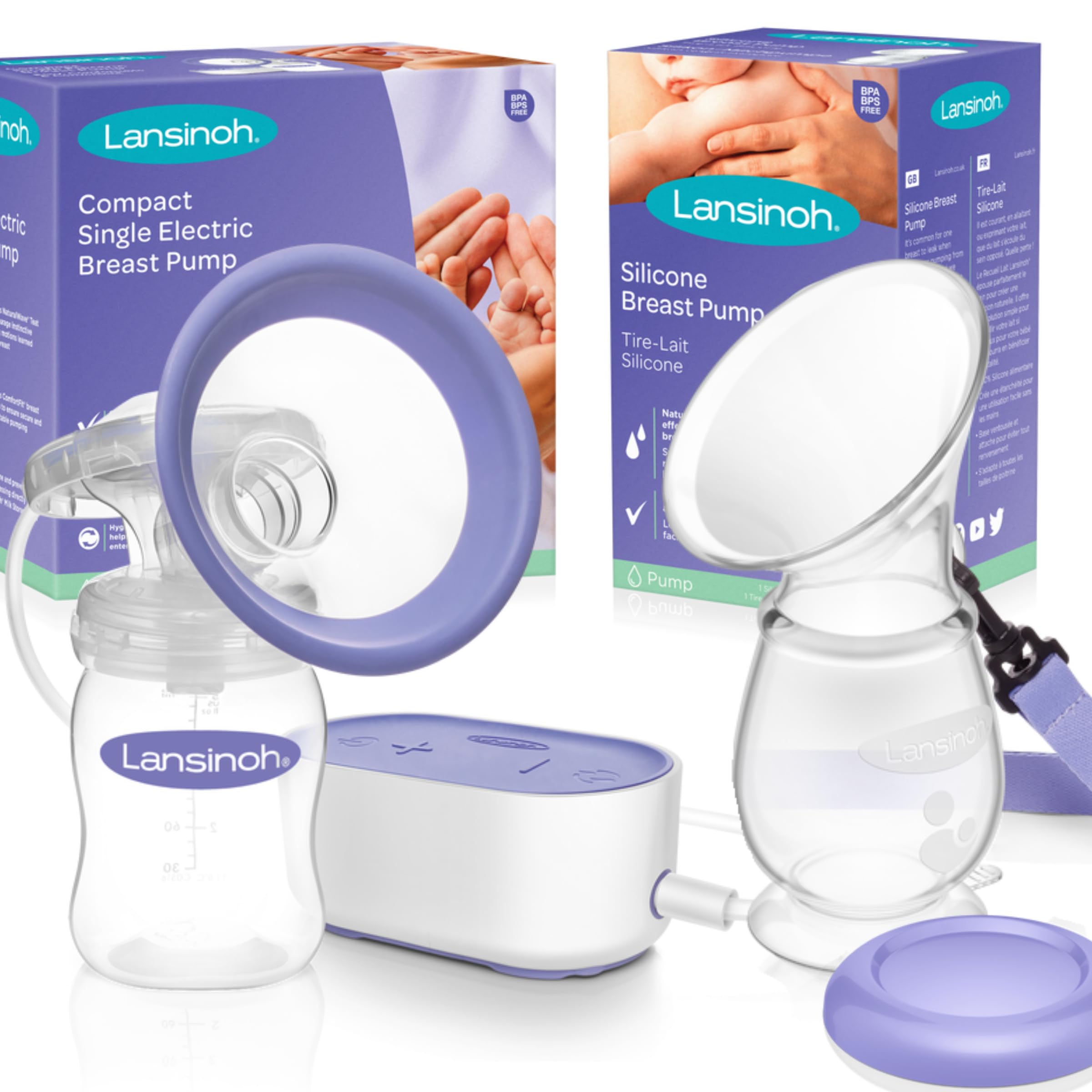Lansinoh Breast Pump & Milk Collector Bundle - Single Electric Pump & Hands-Free Silicone Collector for Maximising Milk Collection - 5 Adjustable Suction Levels - Portable & Lightweight