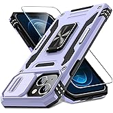 DEERLAMN Case for iPhone 15 Plus with Slide Camera Cover+Screen Protector(1 Pack), Rotated Ring Kickstand Military Grade Shockproof Protective Cover 6.7 Inch-Light Purple
