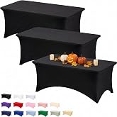 Fixwal 3 Pack 6FT Black Tablecloth Rectangle Spandex Fitted Table Cover | Fit for 6 Foot Rectangle Table, Washable Stretch, Ideal for Party, Wedding, Buffet, Halloween Decoration, Vendor Booth