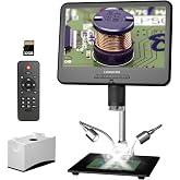 LINKMICRO LM210 10.1'' Digital Microscope Magnifier Full Silver Coins View | 1080P Video, 12MP Soldering Microscope Camera for Electronics, 260X Coin Magnifier, 8 LED Lights, 12.6'' Metal Stand, 32G