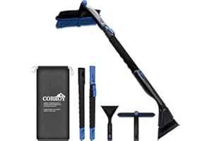 CORROY 47" Ice Scrapers for Car Windshield 2-in-1 Ice Scrapers and Snow Brush for Car Snow Scraper for Car Windshield Extendable Aluminum Handle 360° Pivoting Snow Scraper for Car Truck SUV (Blue)