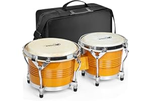 LOTMUSIC Bongo Drums 6.5” and 7.5”, Birch Percussion Instrument Bongos for Adults Beginners,Buffalo Hand Drum with Carry Bag and Tuning Wrench for Education and Practice.
