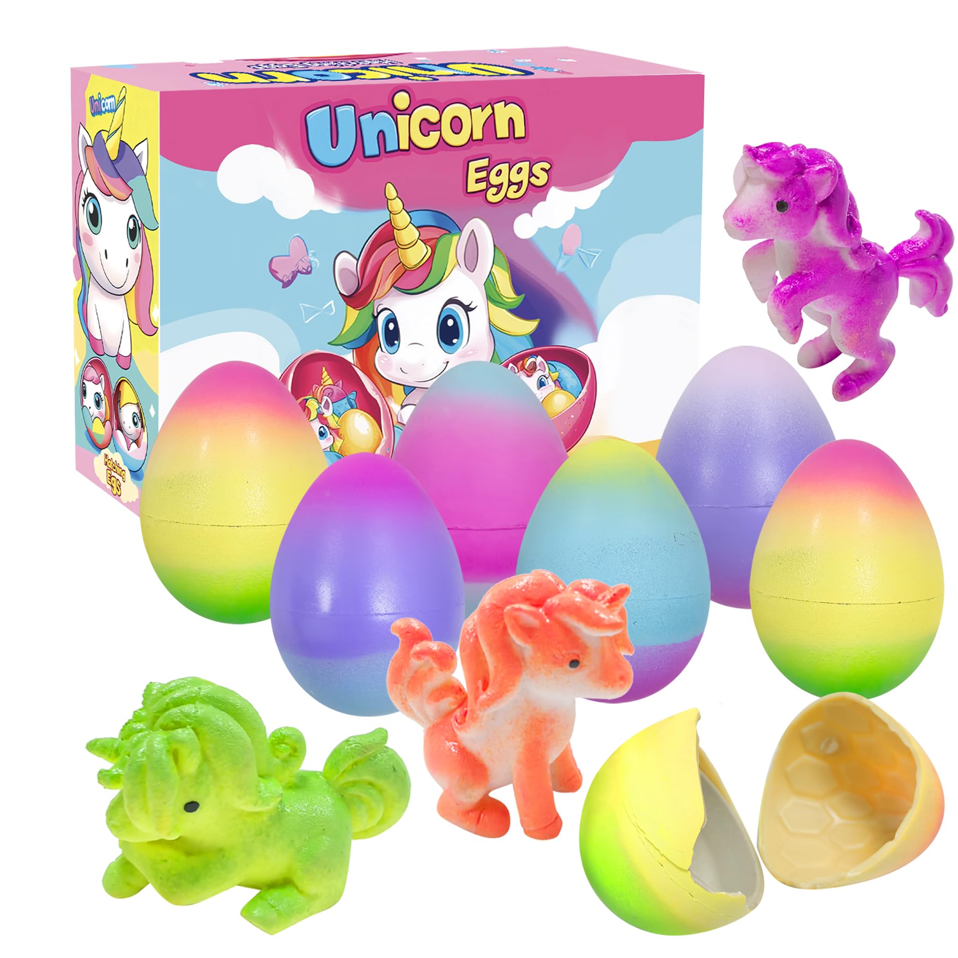 Cherislpy 6 Pack Unicorn Hatching Surprise Eggs - Grows 600%- Easter Birthday Gifts for Kids Boys Girls Easter Basket Stuffers Eggs Fillers Party Favors