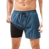 SILKWORLD Men's Swim Trunks Quick Dry Bathing Suits 6 Inch Swimming Shorts with Compression Liner and Zipper Pockets